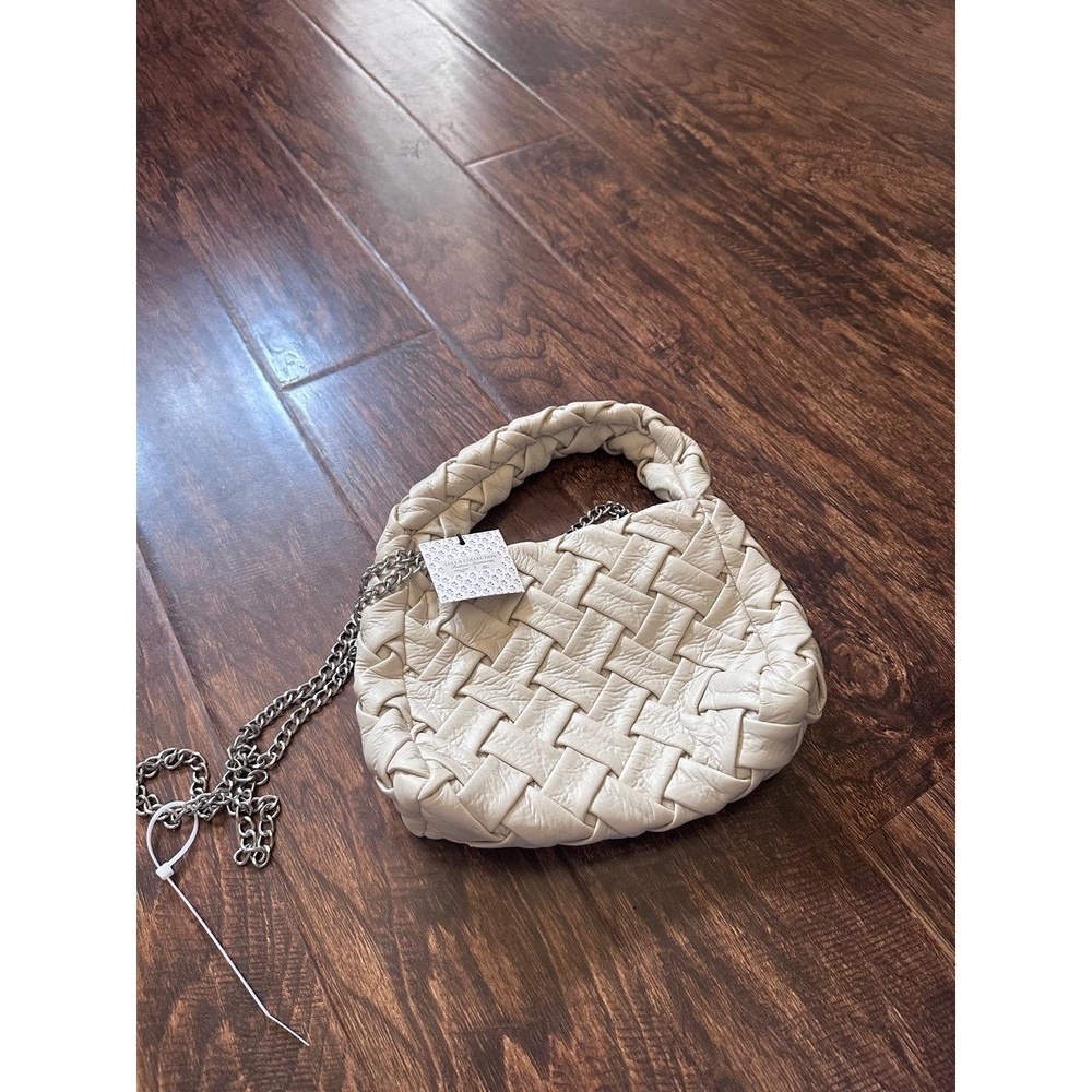 NWT Womens Off White Cream Woven Luxury Handbag Braided Handle
